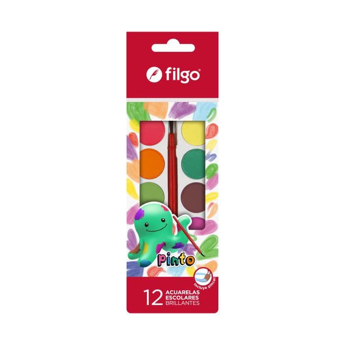 Acuarela Filgo 12 colores bandeja + pincel